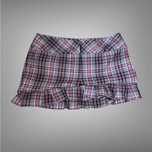Upcycled Nicole Miller Plaid Ruffle Mini Skirt